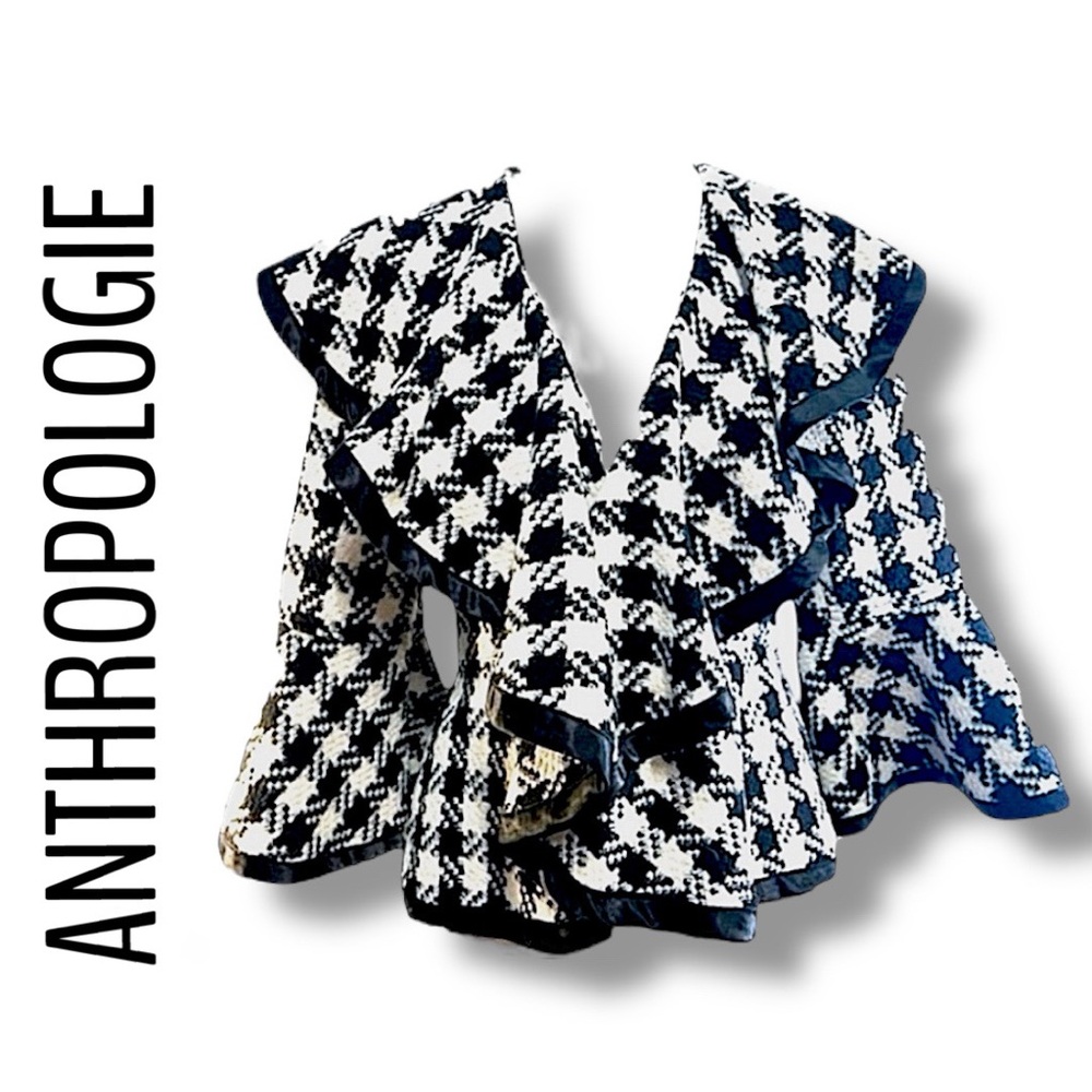 ANTHROPOLOGIE RYU Label Woven Black & Ivory Check Peplum Blazer S - Picture 16 of 17